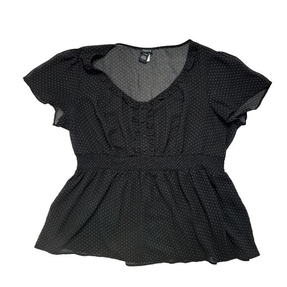 TORRID Sheer Babydoll Polka Dot Blouse Size 2 2X Black Pink Polyester #10175124 - Picture 4 of 9
